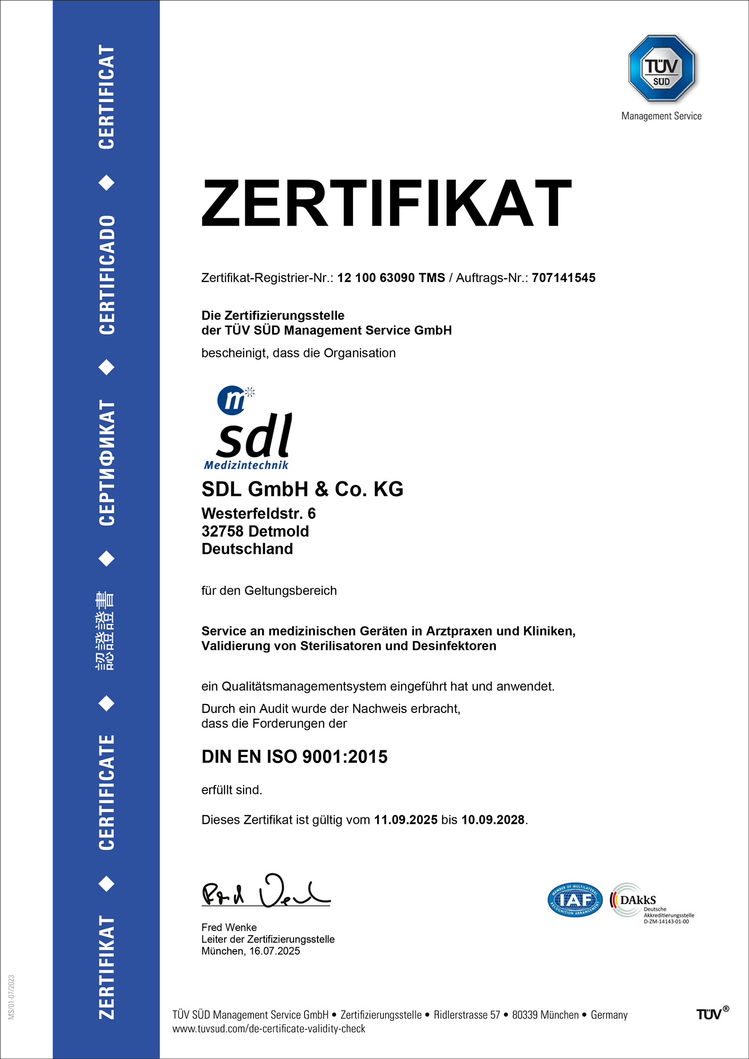 Zertifikat SDL
